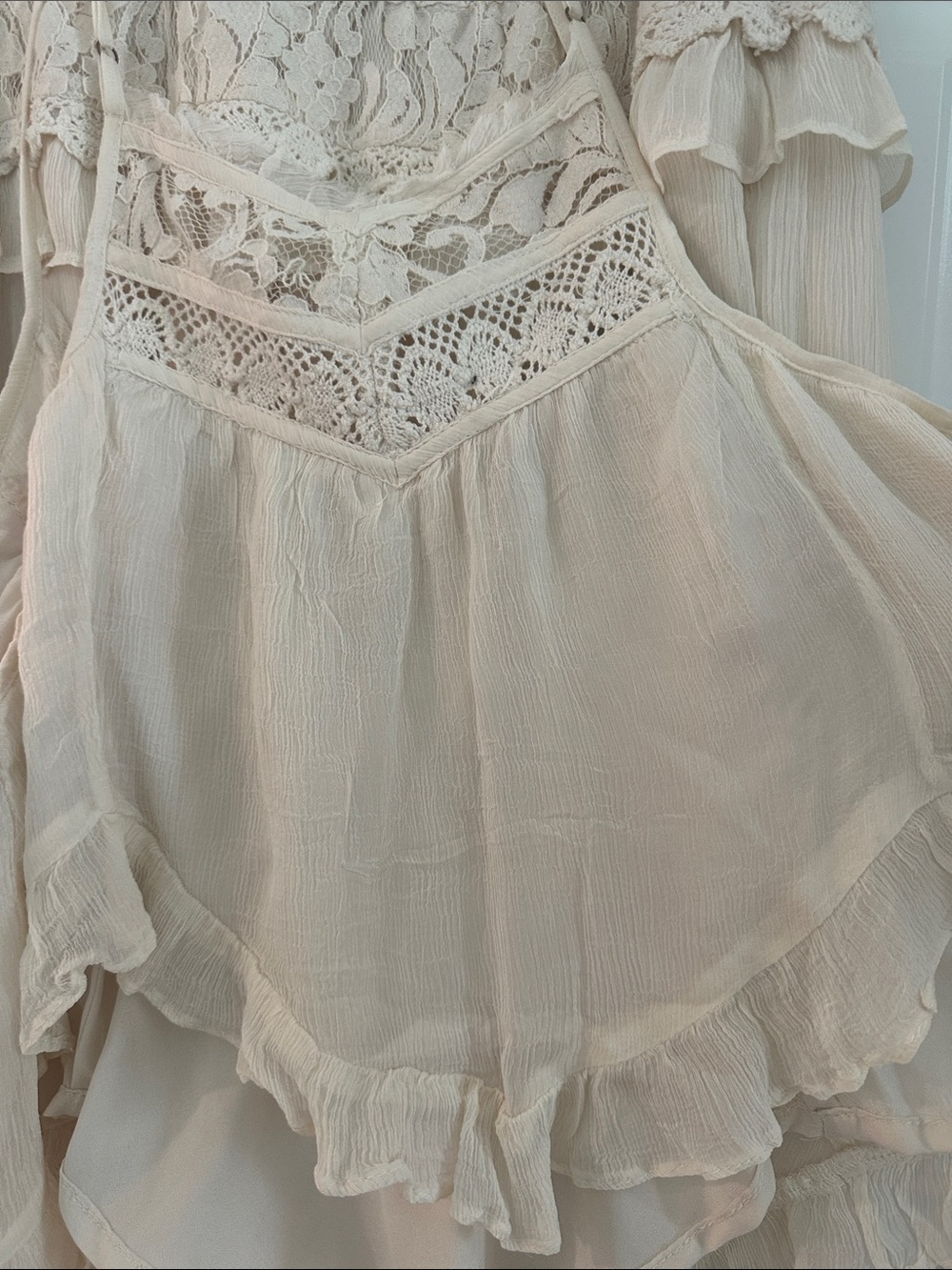 Free People Cream Boho Wide-Leg Jumpsuit with Lace Trim - Picture 4 of 5